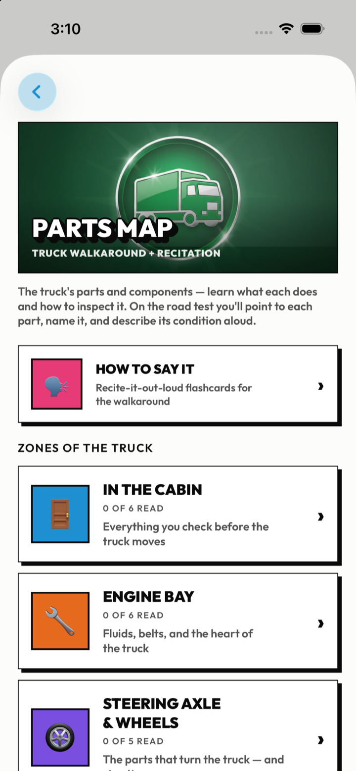 Pre-trip Parts Map on iPhone