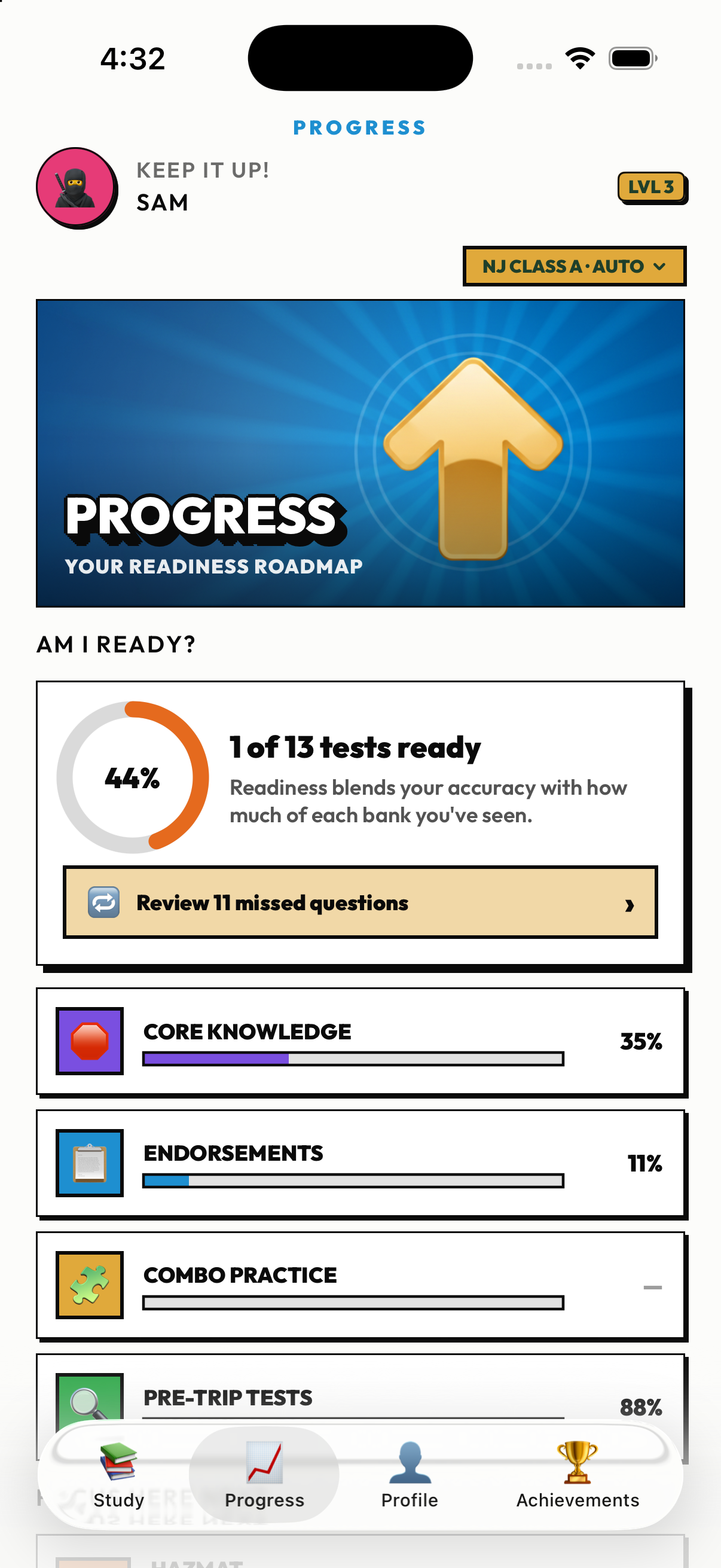 CDL One Stop — progress & readiness dashboard